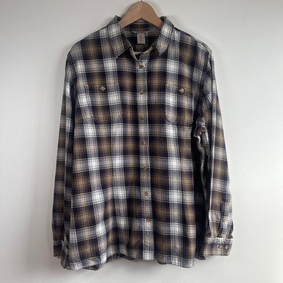 Duluth Trading Co. Other - Duluth Trading Co Flannel Shirt Brown Tan Plaid Long Sleeve Button Front XL